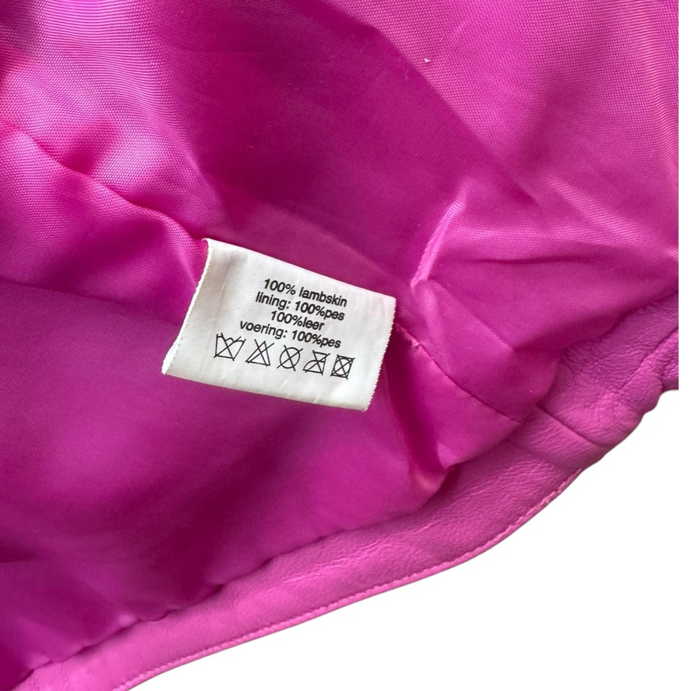 Fuchsia Pink Leather Moto Jacket São Paulo Size 6 – Cropped Buckle Sleeve Biker - Picture 11 of 15